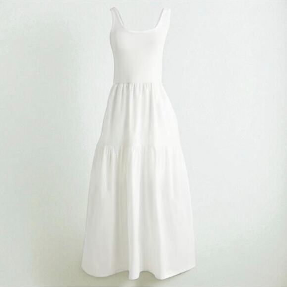 J. Crew Tiered Knit Mixy Midi Dress in White - NWT Cotton Pockets Medium Petite - Picture 3 of 13